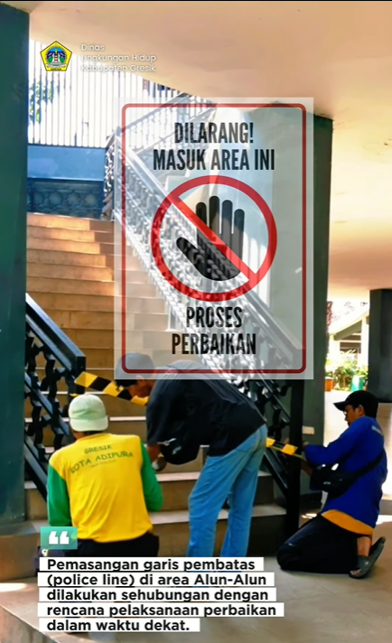 Persiapan Perbaikan, Area Tertentu di Alun-Alun Gresik Dipasang Police Line